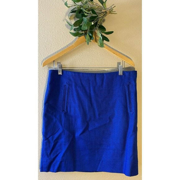 COPY - Talbots Pencil Skirt Royal Blue Lined Size 12 Front Slit Pockets Woven N… - Picture 1 of 10